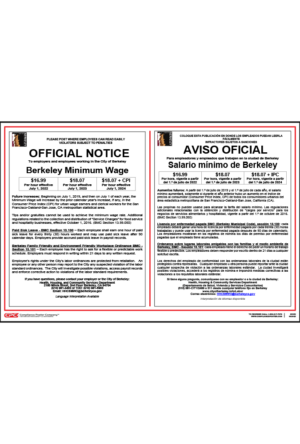 Berkeley, CA Minimum Wage, Paid Sick Leave & Family Friendly Poster