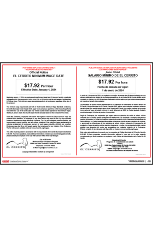El Cerrito California Minimum Wage Poster