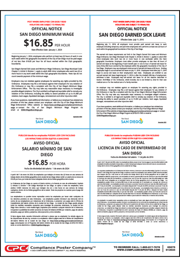 City of San Diego, CA Minimum Wage & Earned Sick Leave Poster