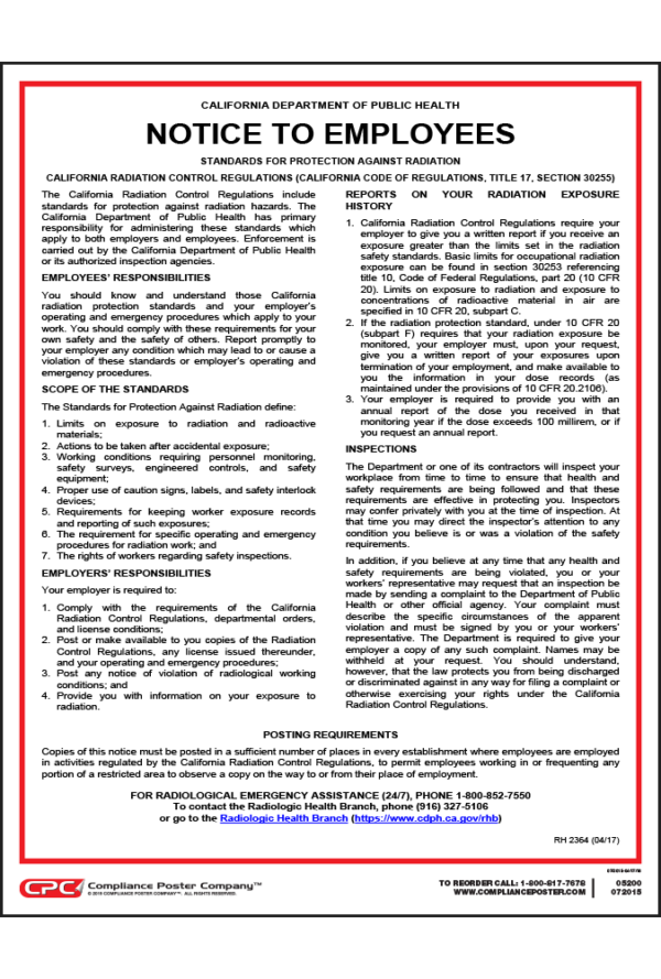 California Radiation Notice to Employees