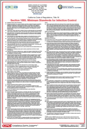 California Dental Office Minimum Standards for Infection Control Poster