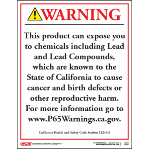 Prop 65 Consumer Product Lead Exposure Warning Sign