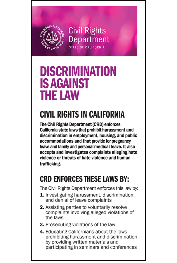 California Discrimination is Against the Law Pamphlet