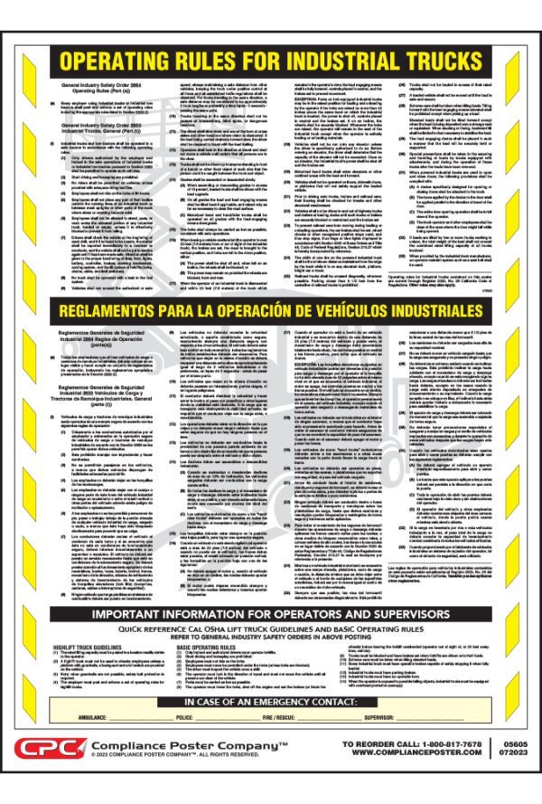 California Bilingual Forklift/Industrial Truck Safety Poster