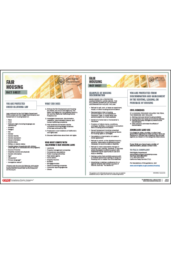 California Fair Housing Fact Sheet Poster and Pamphlet