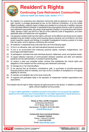 California Resident's Rights Continuing Care Retirement Communities Poster