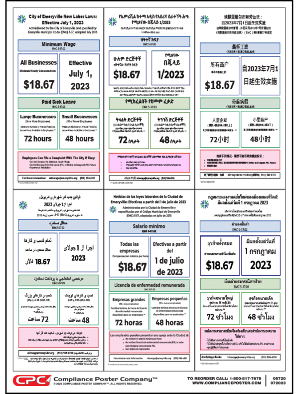 Emeryville, California Minimum Wage Poster