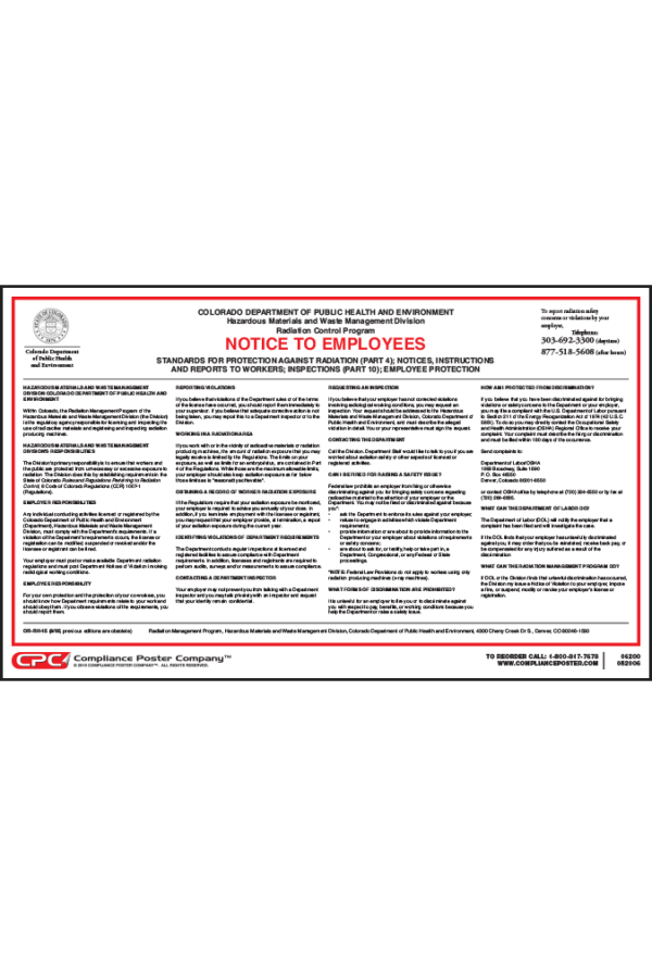 Colorado Radiation Protection Standards Poster