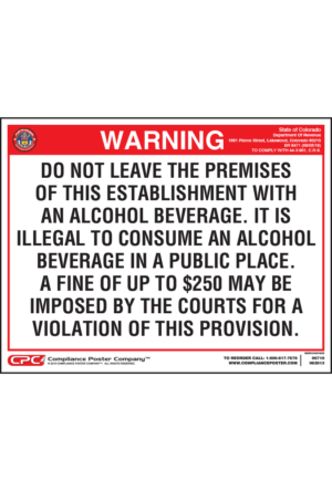Colorado On-Premises Alcohol Warning Poster - General Licensee