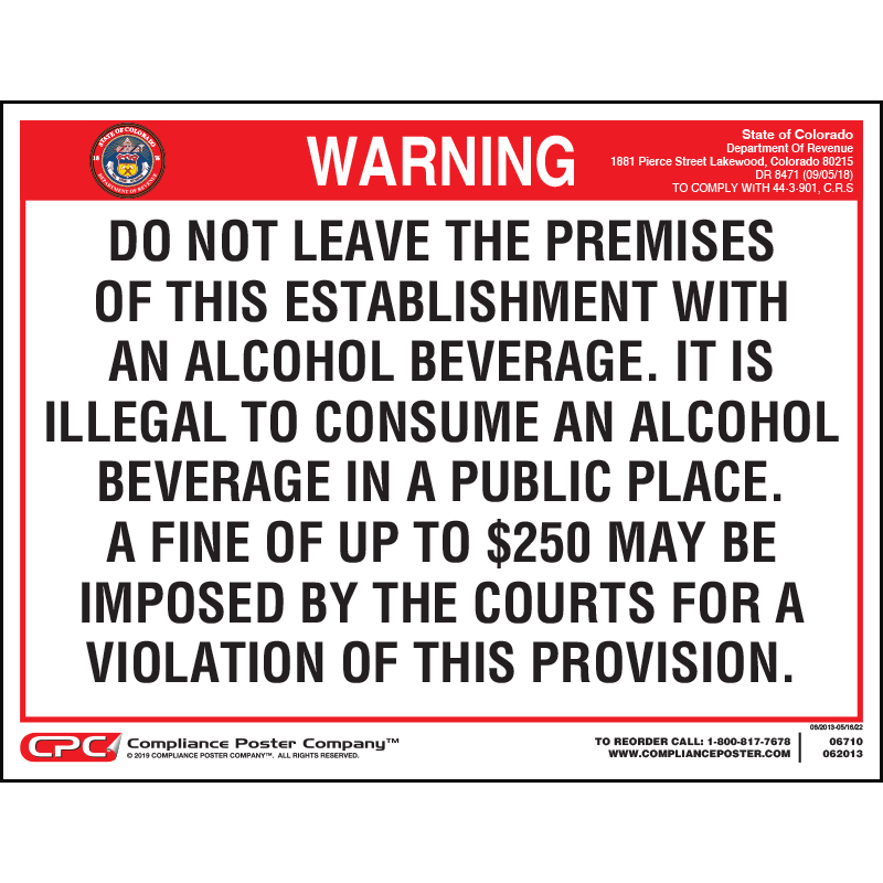Colorado On-Premises Alcohol Warning Poster - General Licensee