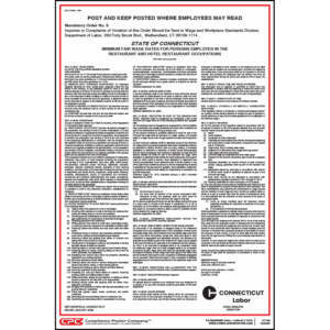 Connecticut Wage Order 8 Restaurant and Hotel Occupations Poster