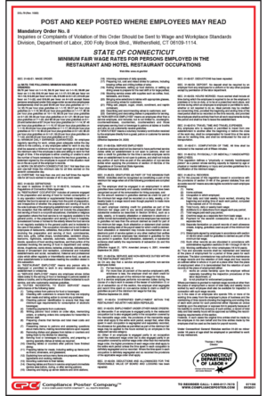 Connecticut Wage Order 8 Restaurant and Hotel Occupations Poster