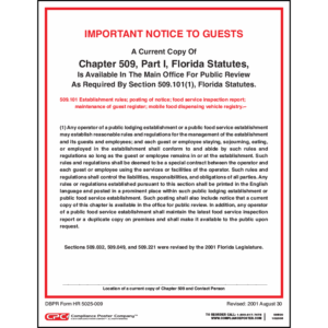 Florida Lodging and Food Establishment Poster