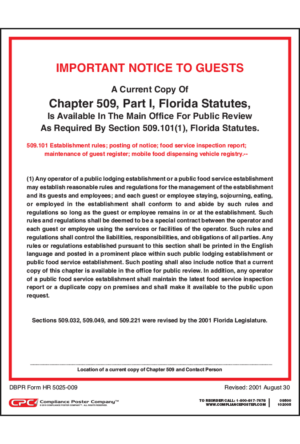 Florida Lodging and Food Establishment Poster