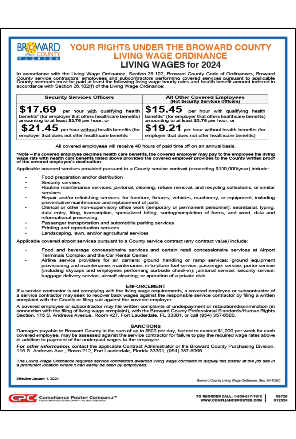 2021 Broward County Living Wage Poster
