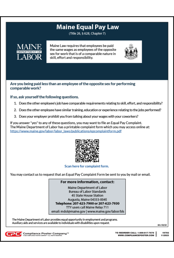 Maine Equal Pay Law Poster