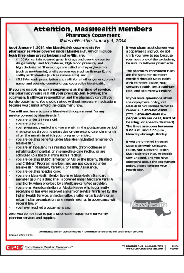 Massachusetts MassHealth Pharmacy Poster