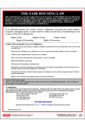 Massachusetts Fair Housing Law Poster