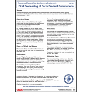 New Jersey First Processing of Farm Product Occupations Wage Order