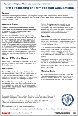 New Jersey First Processing of Farm Product Occupations Wage Order