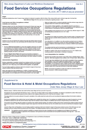 New Jersey Food Service Occupations Regulations Wage Order