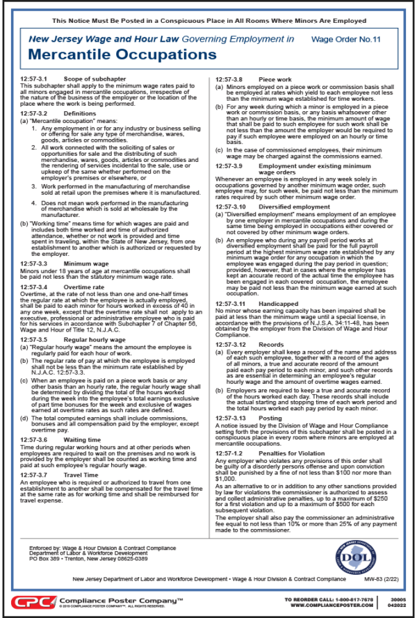 New Jersey Mercantile Occupations Order