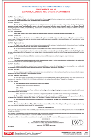 New Jersey Laundry Cleaning and Dyeing Occupations Order