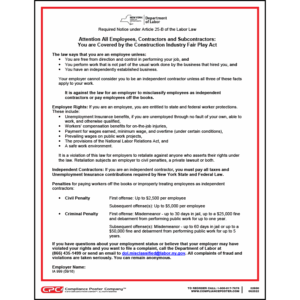 New York Construction Industry Fair Play Act Poster