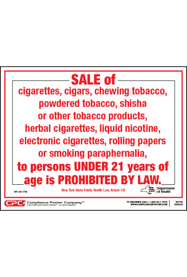 New York Sale of Tobacco Products Poster