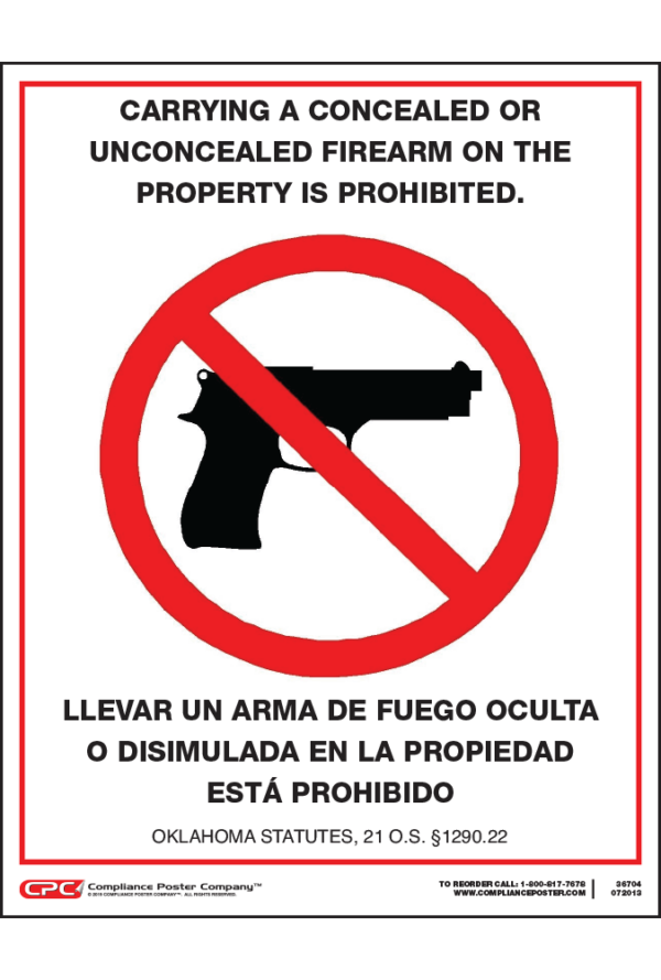Oklahoma Bilingual Firearms Prohibited Sign