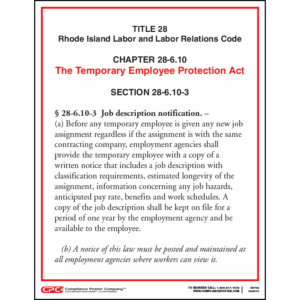 Rhode Island Temporary Employee Protection Act Poster