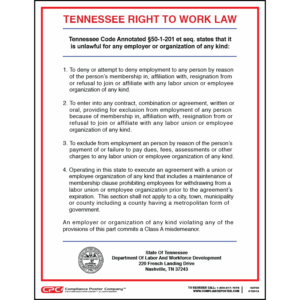 Tennessee Right to Work Law Poster
