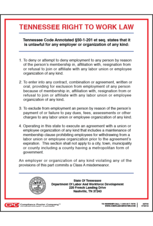 Tennessee Right to Work Law Poster