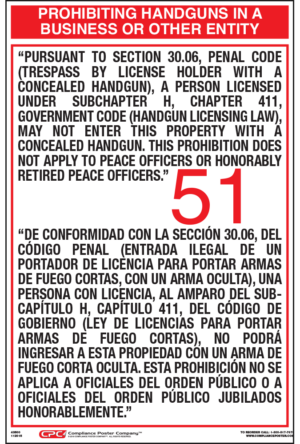 Texas Bilingual Hand Gun 51 Poster