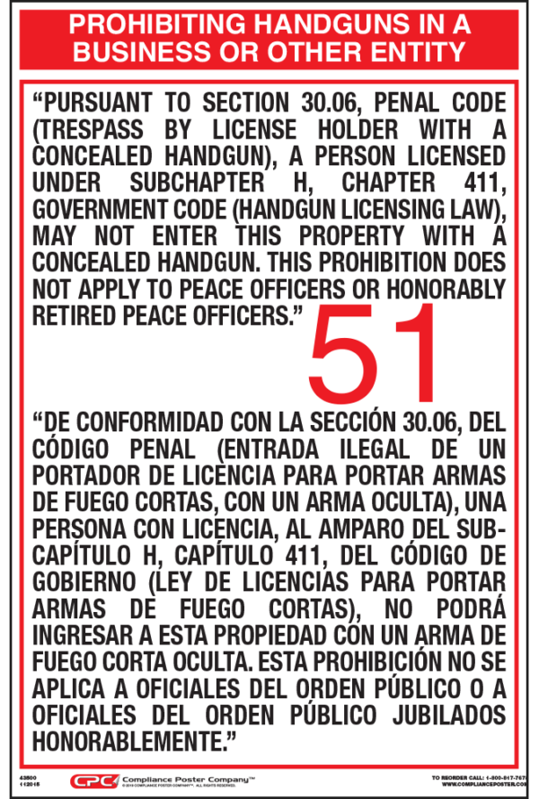 Texas Bilingual Hand Gun 51 Poster