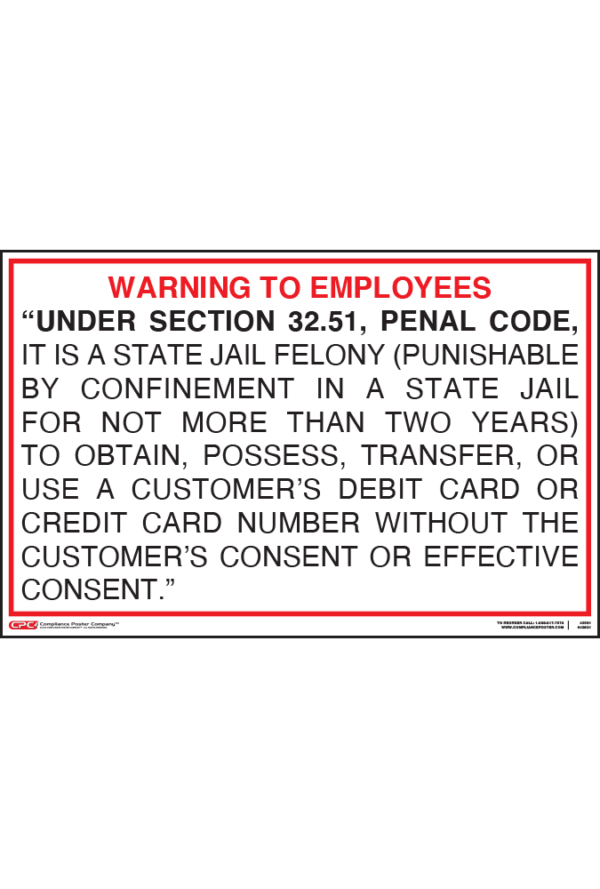 Texas Identity Theft For Restaurant Or Bar Employees Poster