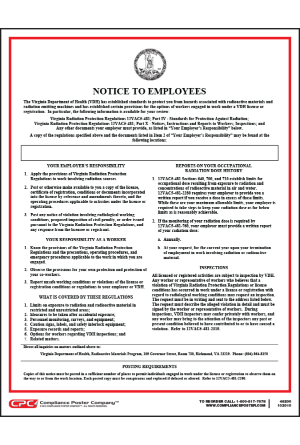 Virginia Radiation Notice Poster