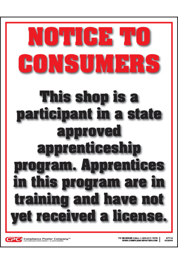 Washington State Apprenticeship Salon Shop Notice to Consumers