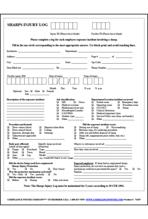 Sharps Injury Log 20PK
