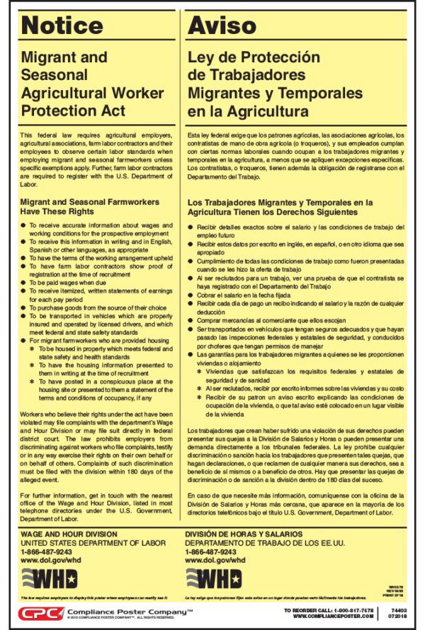 Migrant & Seasonal Agricultural Worker Protection Act Poster