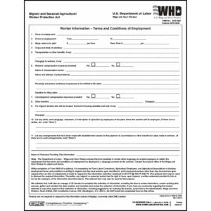 Agricultural Employment Terms Form - 20 Sheets Per Pack