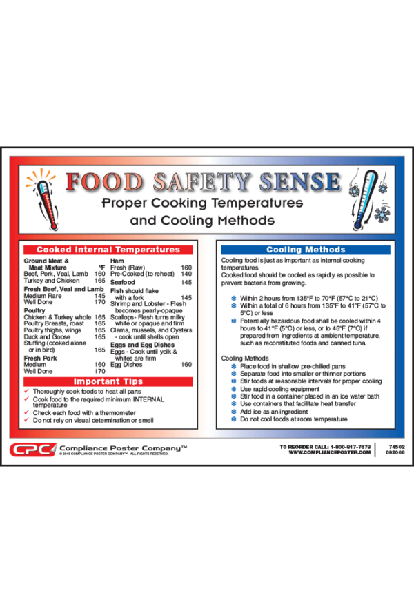 Food Safety Sense Proper Cooking Cooling Methods Poster