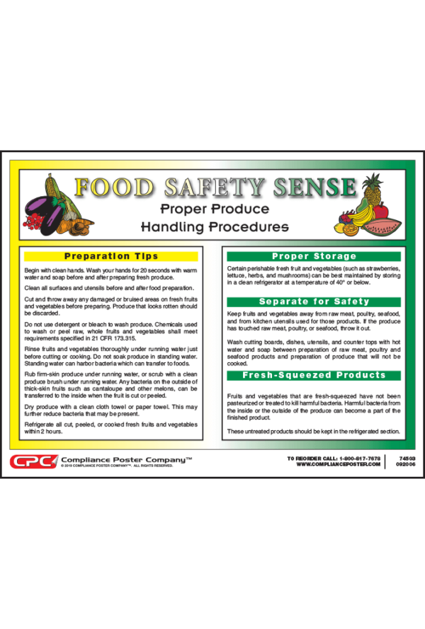 Food Safety Sense Proper Produce Handling Procedures Poster