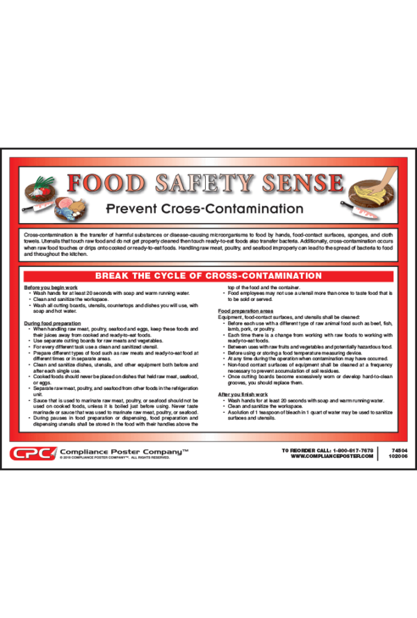 Food Safety Sense Prevent Cross Contamination Poster