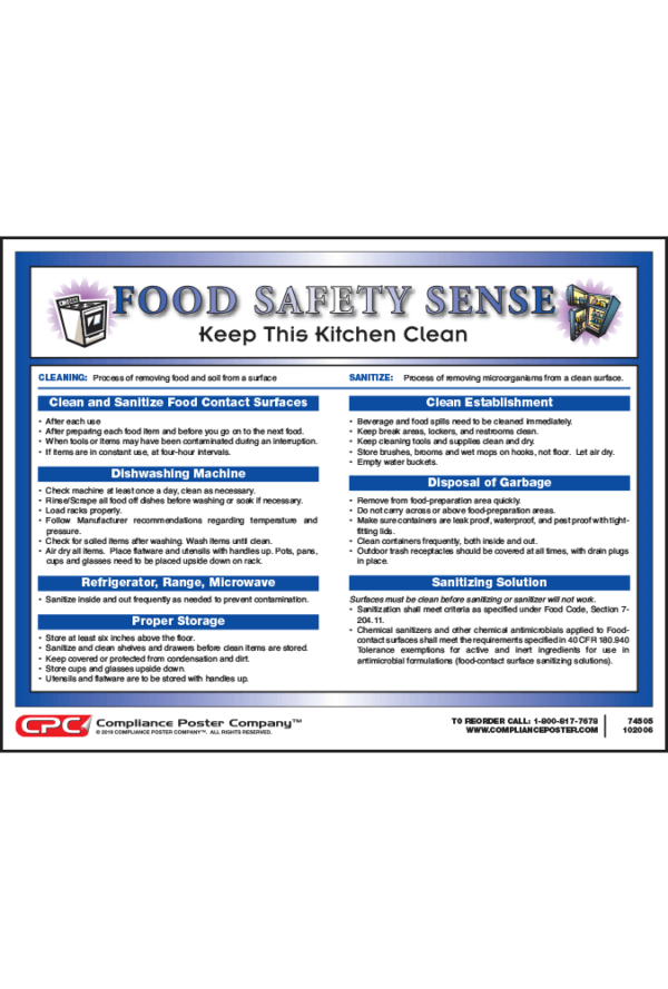 Food Safety Sense Keep Kitchen Clean Poster
