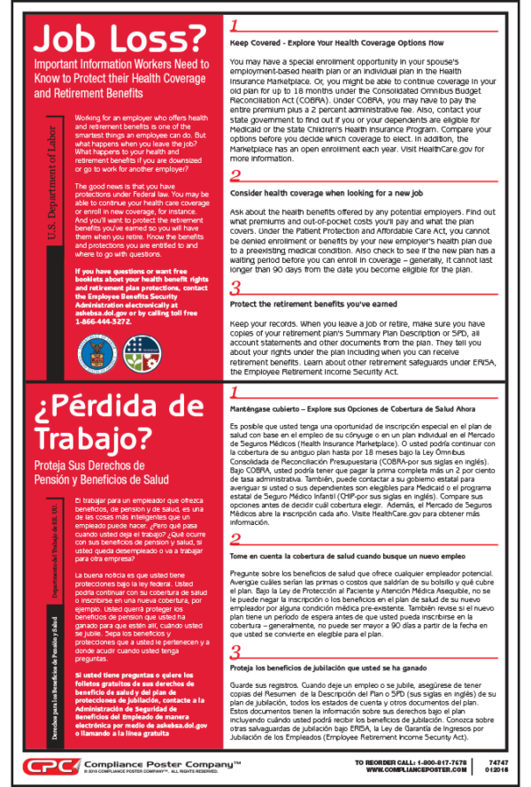 Cobra Continuation Coverage "Job Loss" Bilingual Poster