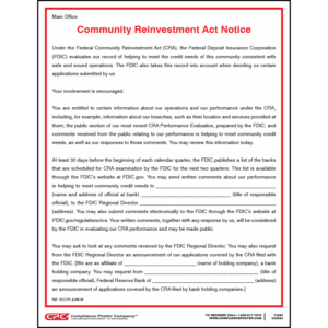 Community Reinvestment Act Notice for Main Offices