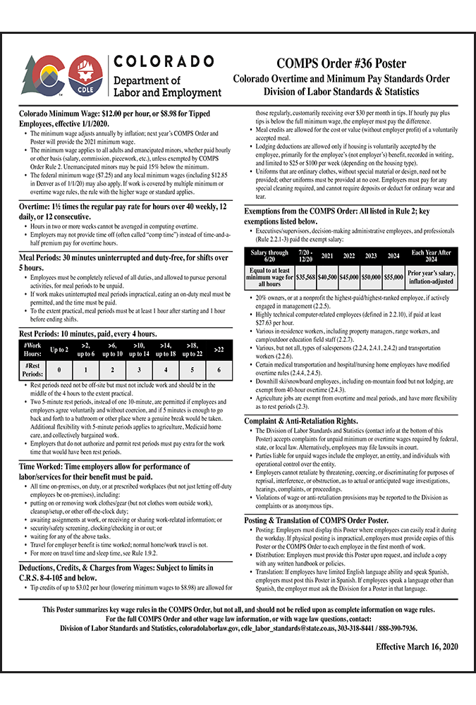 2019 Colorado Minimum Wage Peel 'N Post