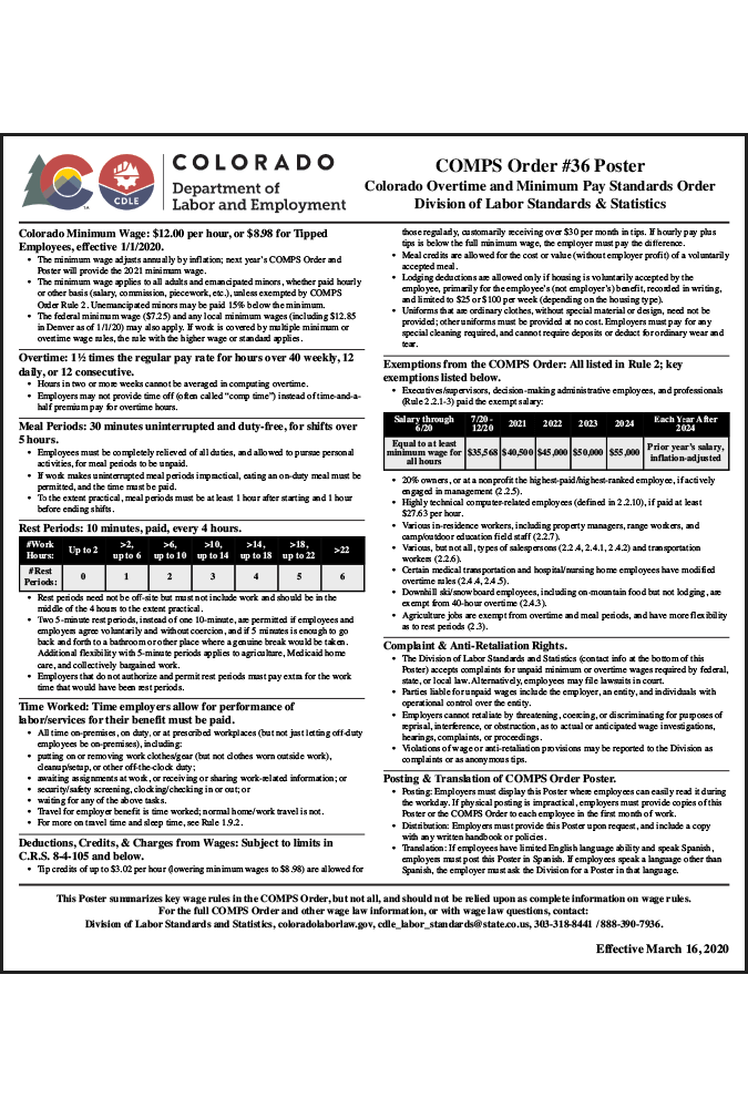 2019 Colorado Minimum Wage Peel 'N Post