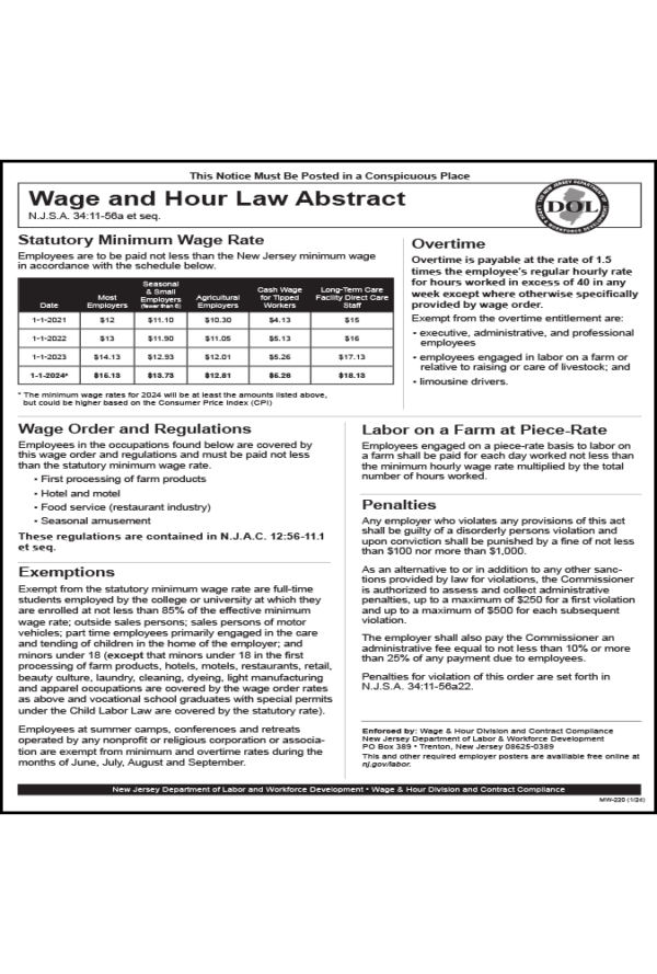 2019 New Jersey Minimum Wage Peel 'N Post